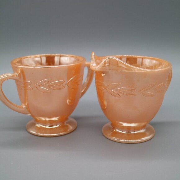 Vintage Fire King Peach Lustre Laurel Pattern Creamer & Sugar Bowl - Picture 6 of 7
